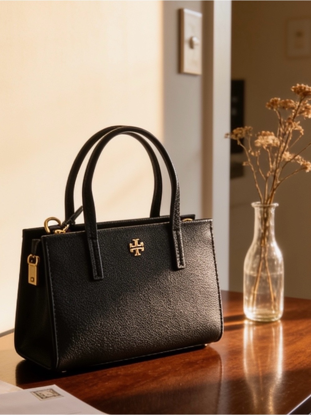 Tory Burch Leather Black Mini Tote 176875  Handbag & Crossbody Auth Reg $300